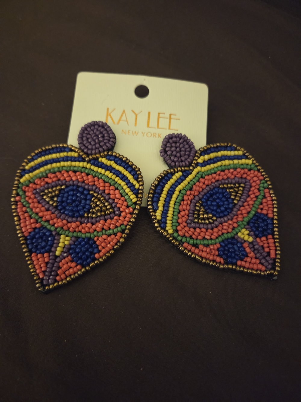 Kay Lee Multicolor Beaded Heart Drop Earrings - Vibrant Seed Bead Design